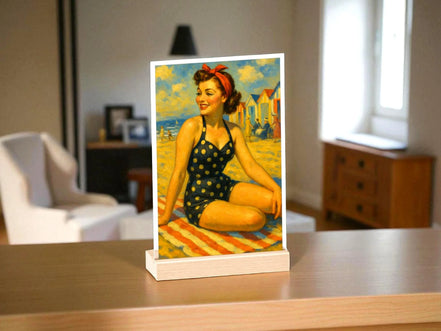 Tableau pinup femme plage style rétro, présentoir personnalisable - Roaring 20s Paris