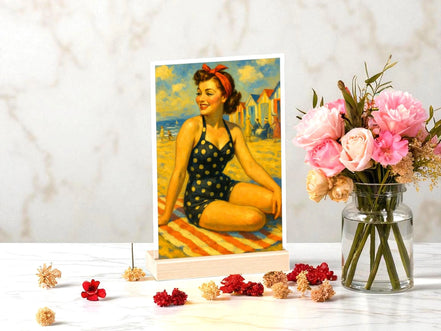 Tableau pinup femme plage style rétro, présentoir personnalisable - Roaring 20s Paris