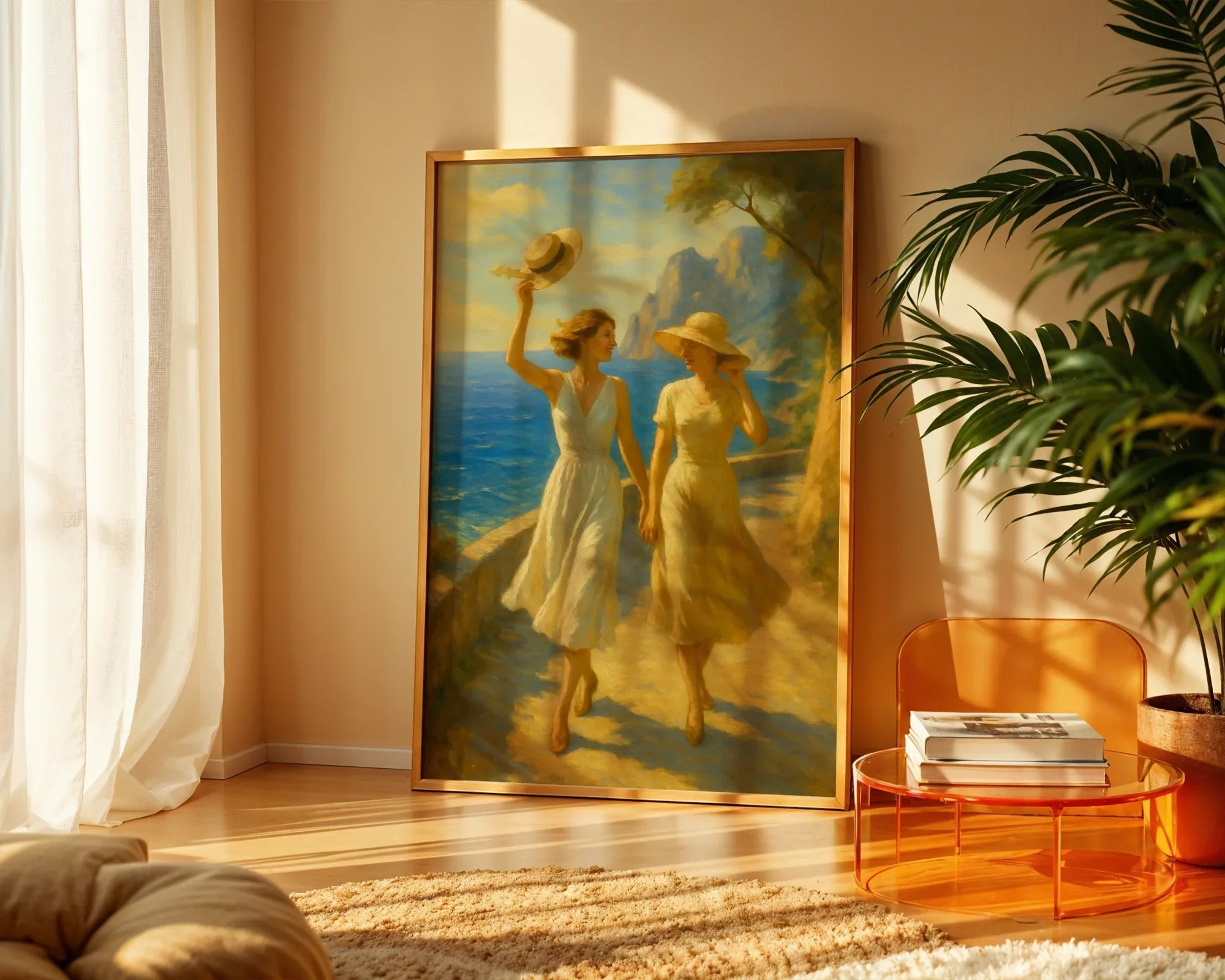 affiche vintage promenade italie bord mer, poster art mural amitié - Roaring 20s Paris