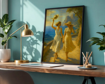 affiche vintage promenade italie bord mer, poster art mural amitié - Roaring 20s Paris