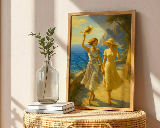affiche vintage promenade italie bord mer, poster art mural amitié - Roaring 20s Paris