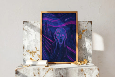 Affiche ancienne le cri futuriste, poster art mural retro cyber ville, Roaring 20s Paris, couleurs néon, ambiance dystopique