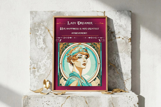 Affiche Roaring 20s Paris vintage Lady Dreamer, femme indépendante, déco inspirante, art déco