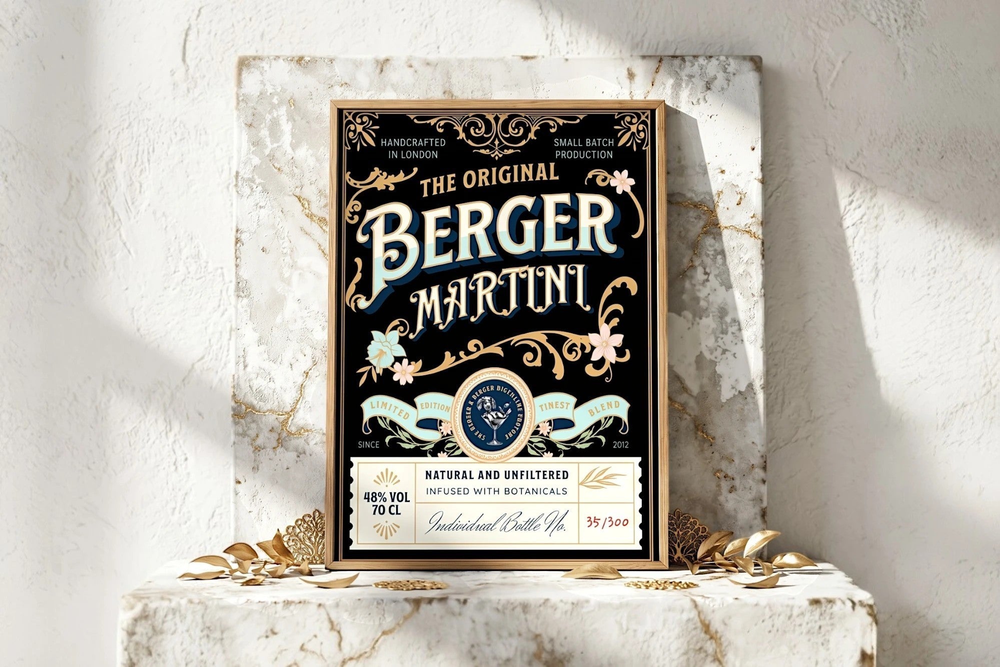 Roaring 20s Paris : Affiche vintage Martini Berger, décoration bar rétro, style Art déco, 48% vol, 70 cl, 35/300