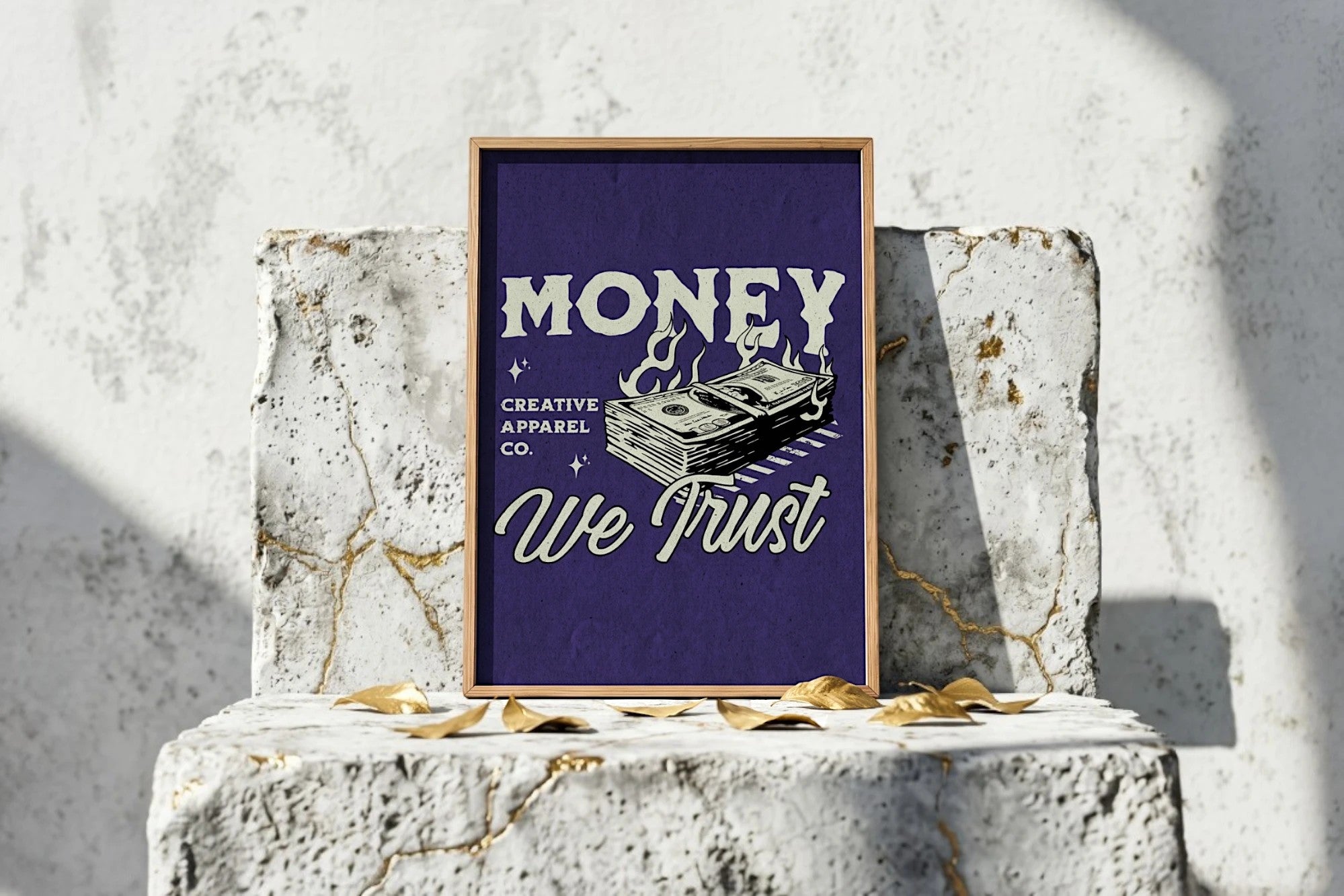Affiche Roaring 20s Paris Money We Trust, art vintage, pop art, billets de banque en feu, décoration murale.