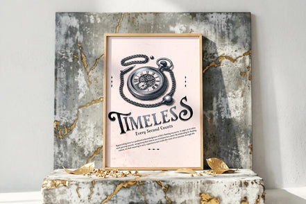 Affiche Roaring 20s Paris avec une montre à gousset vintage et la typographie "Timeless". Art mural rétro.
