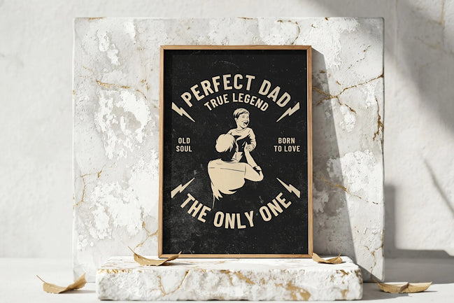Affiche Roaring 20s Paris "Perfect Dad" art vintage père et fils, style rétro, noir et beige.