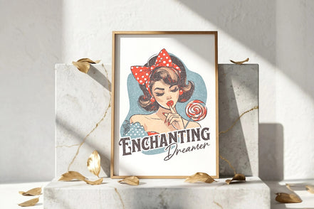 Affiche Roaring 20s Paris : femme pin-up vintage tenant une sucette, style rétro, décoration murale.