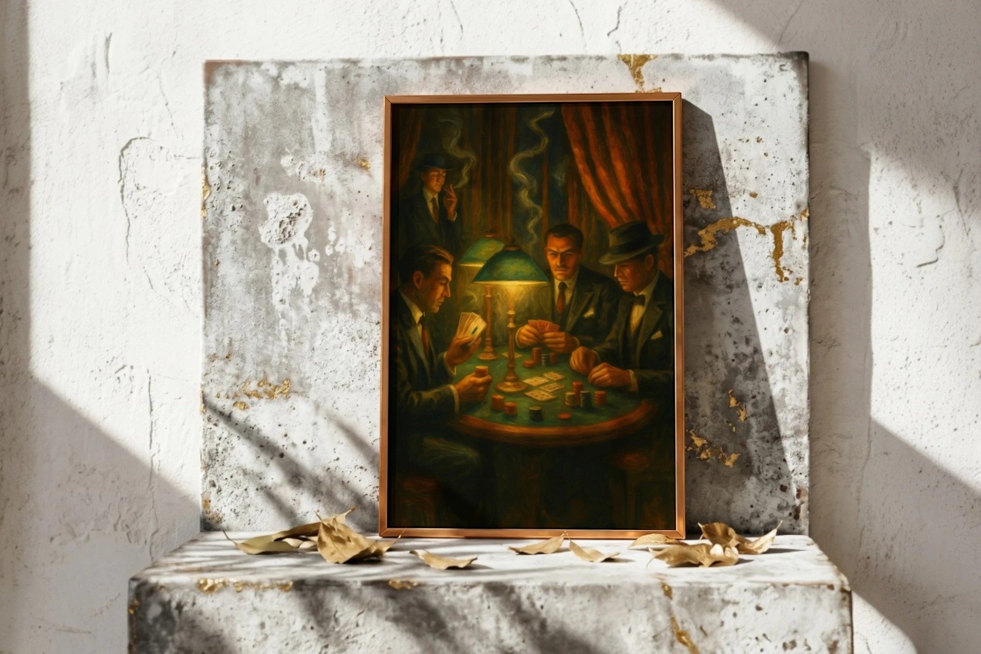 Roaring 20s Paris : Affiche ancienne de poker rétro vintage, ambiance fumeur, illustration 1920, art mural