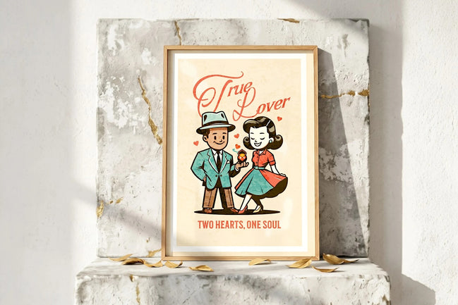 Affiche Roaring 20s Paris, art rétro couple amoureux, style vintage, homme offrant une bague à sa fiancée.