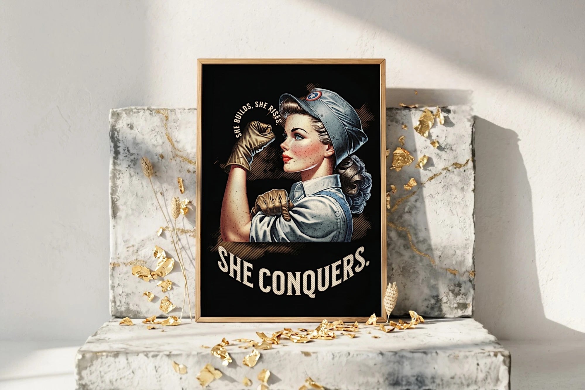 Affiche Roaring 20s Paris She Conquers, art femme forte, style vintage, motivation féminisme, illustration d'une femme puissante