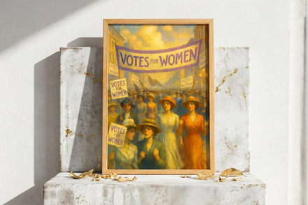 Roaring 20s Paris : Affiche ancienne suffragette 1910, femmes en marche pour le vote, style vintage.