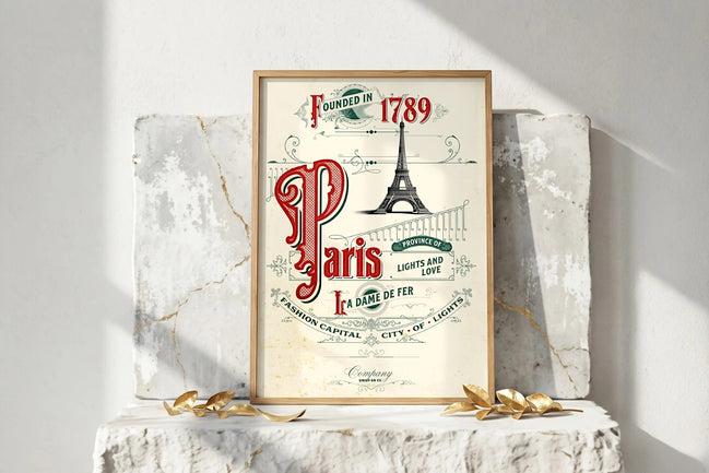 Affiche Roaring 20s Paris vintage, Tour Eiffel, art Parisien, 1789, décoration historique