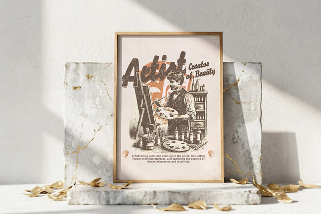 Affiche vintage Roaring 20s Paris, illustration d'un artiste peintre des années 1920 créant une œuvre d'art.