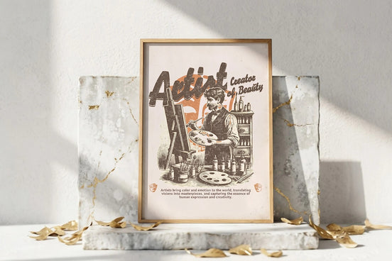 Affiche vintage Roaring 20s Paris, illustration d'un artiste peintre des années 1920 créant une œuvre d'art.
