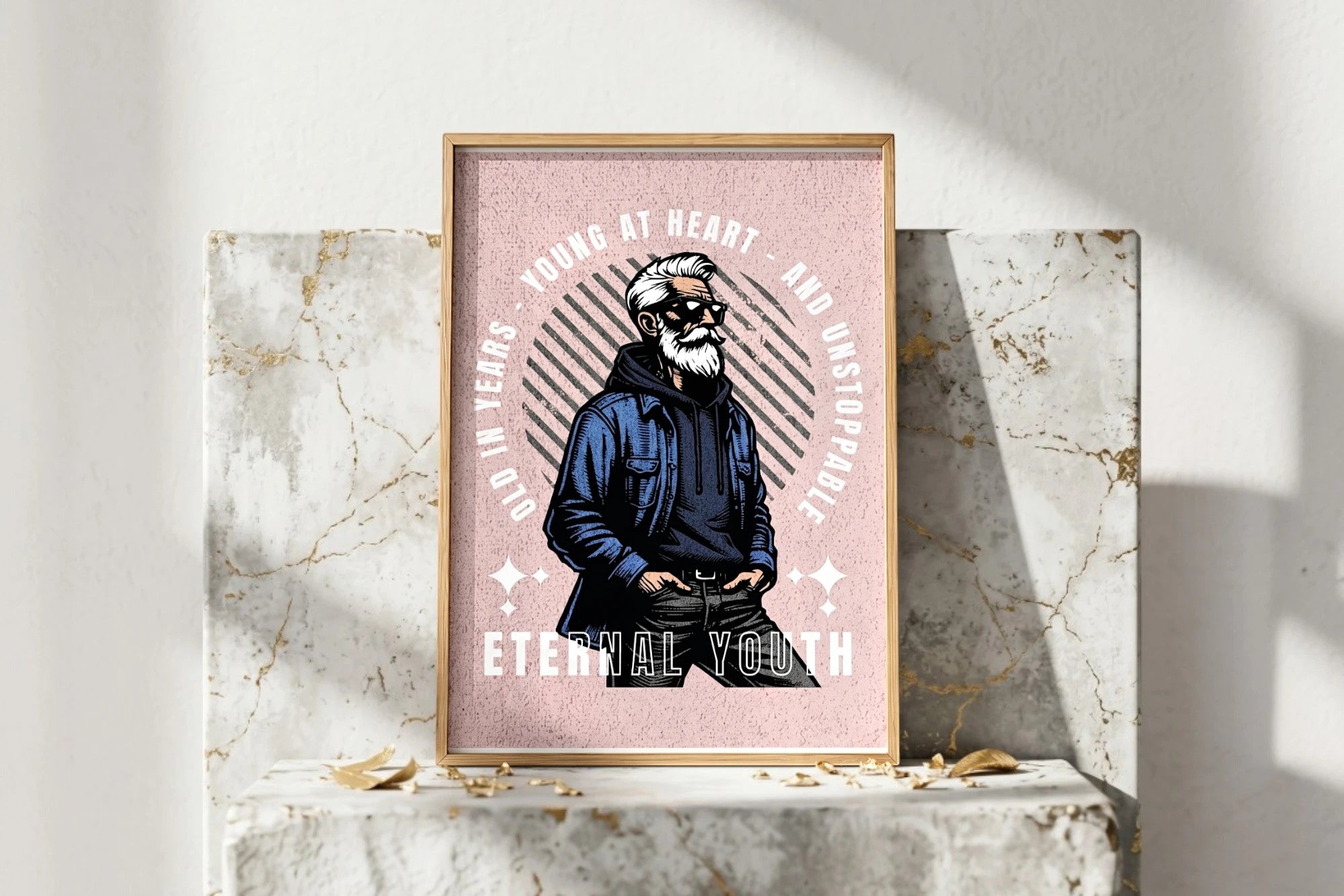 Affiche Roaring 20s Paris vintage d'un homme barbu en veste en jean, texte 