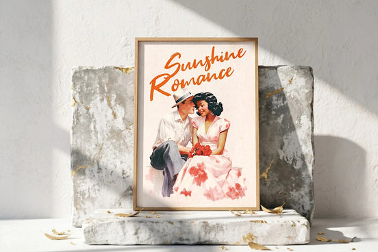 Affiche vintage romance Roaring 20s Paris, couple amoureux style rétro années 50, rose et orange