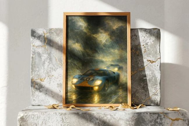 Roaring 20s Paris affiche ancienne voiture pluie, corvette F1 course automobile, poster mural