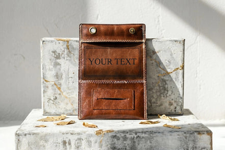 Roaring 20s Paris blague à tabac personnalisée en cuir marron avec gravure "YOUR TEXT". Pochettes pour feuilles et filtres.