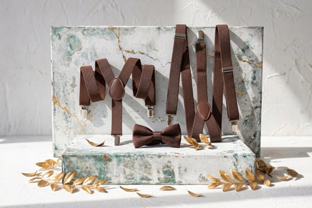 Ensemble bretelles et nœud papillon marron en élasthanne, style rétro chic, Roaring 20s Paris