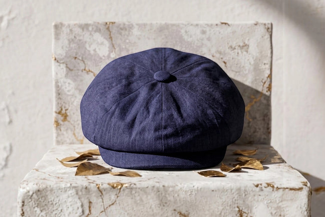 Casquette gavroche bleu marine en lin Crawley, style vintage Peaky Blinders, personnalisable, Roaring 20s Paris