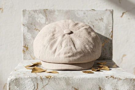 Casquette gavroche M.Shelby en lin blanc, style Peaky Blinders, idéale pour mariage ou cadeau personnalisé.