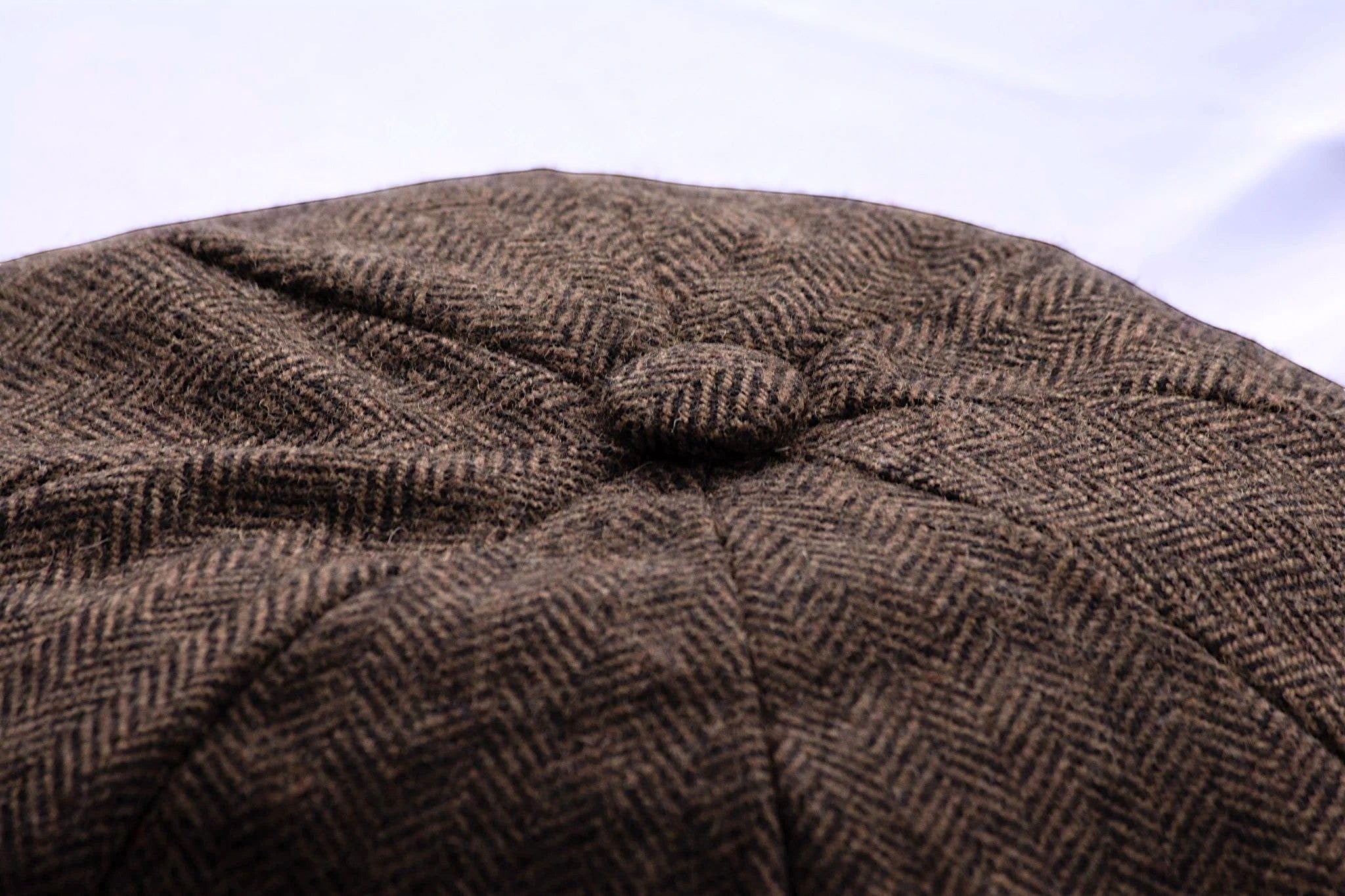 Casquette gavroche F.Shelby en lin marron à chevrons, style vintage Peaky Blinders, idéale pour l'été.