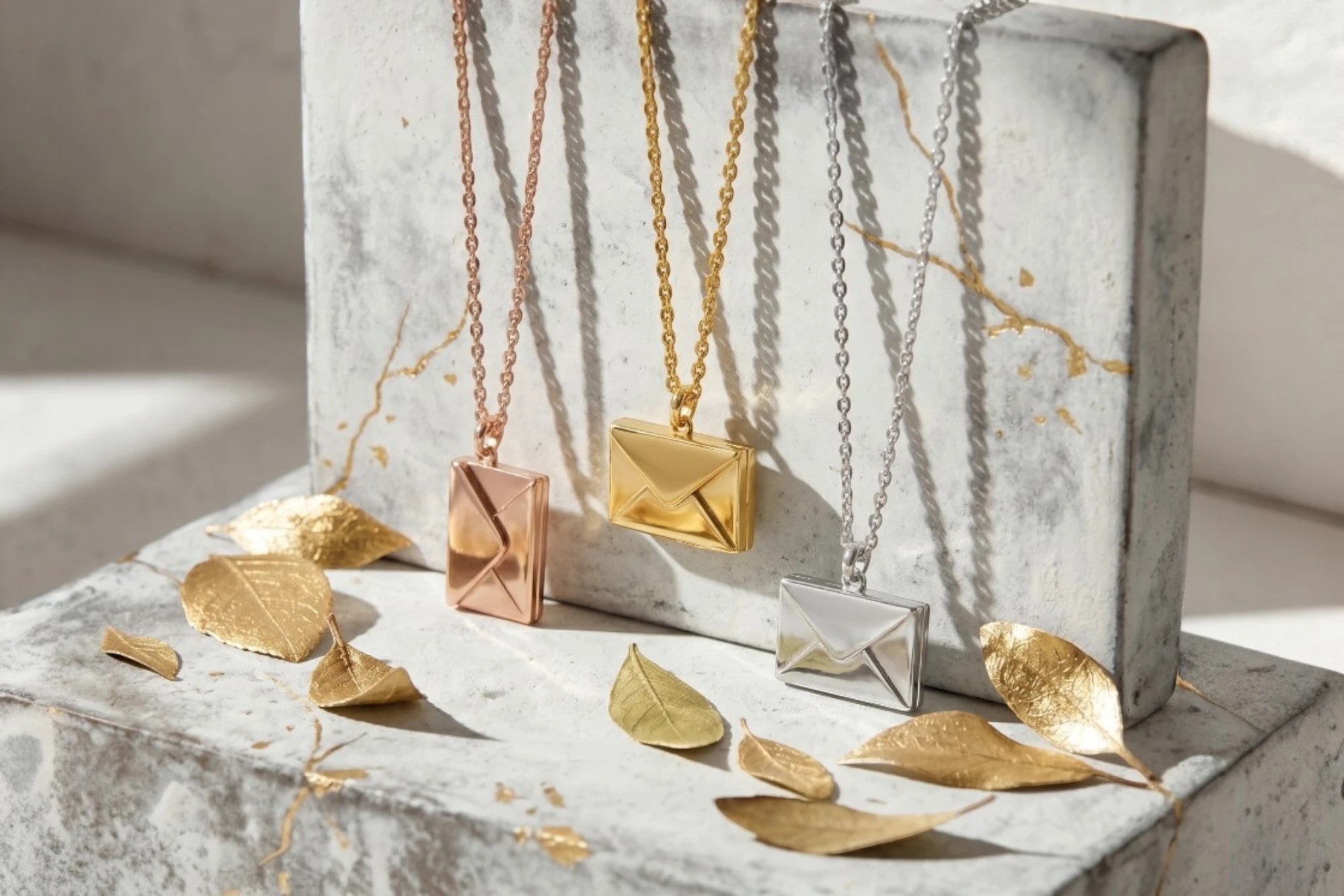 Roaring 20s Paris : collier médaillon enveloppe personnalisable en or, argent et or rose. Idée cadeau.