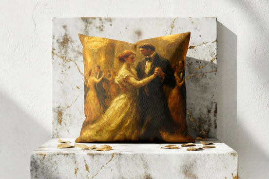 Roaring 20s Paris coussin en coton, motif bal masqué doré, style années 1920, 46x46cm