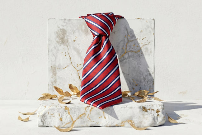 Cravate en soie rouge K à rayures bleues et blanches, accessoire de notaire homme, style Peaky Blinders