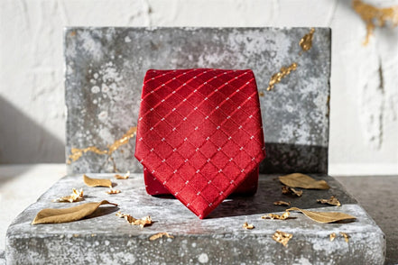 Cravate Roaring 20s Paris en soie rouge avec motif à pois argentés, idéale pour un mariage.