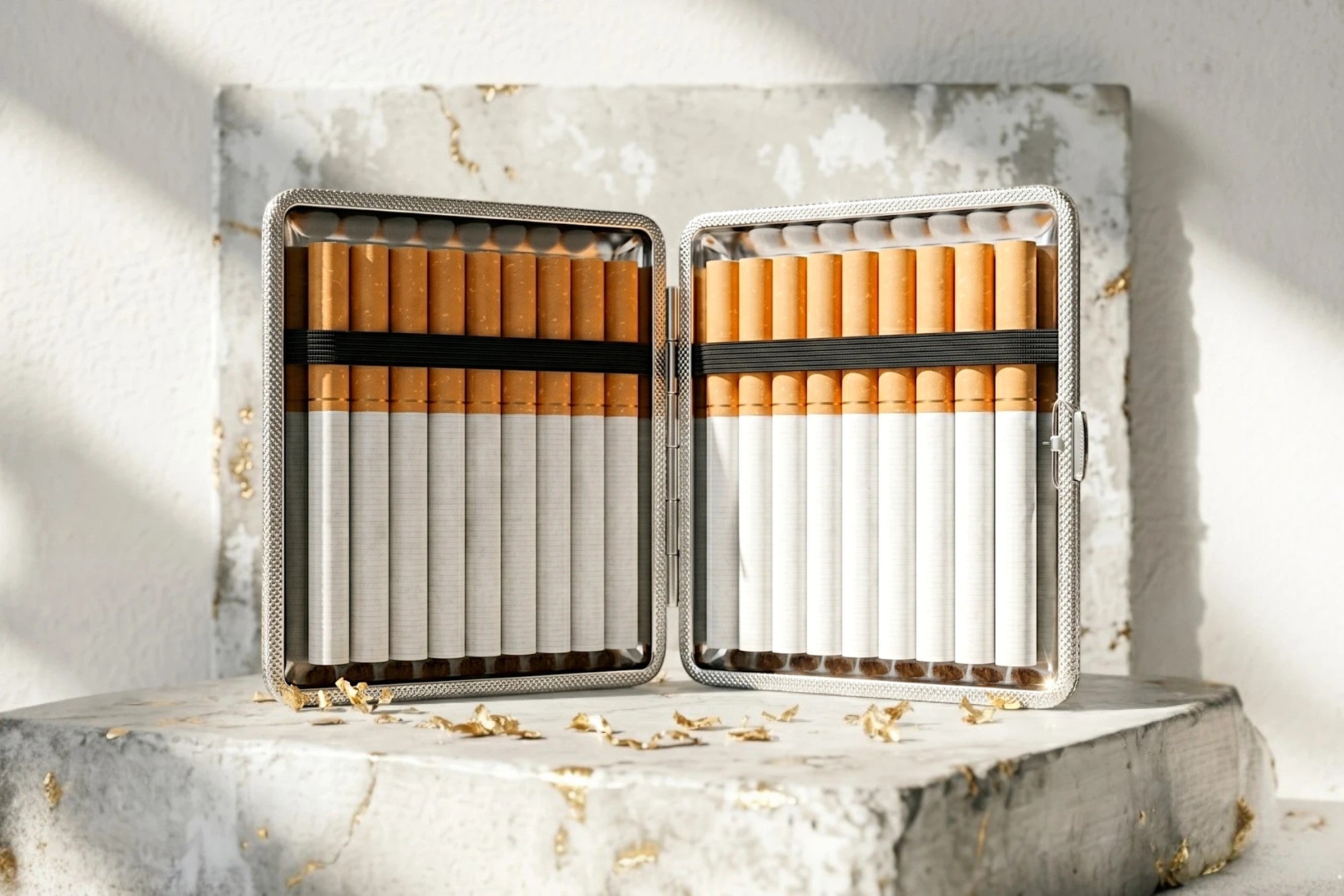 Étui à cigarettes Roaring 20s Paris en cuir noir, design vintage, gravé, pour 20 cigarettes.