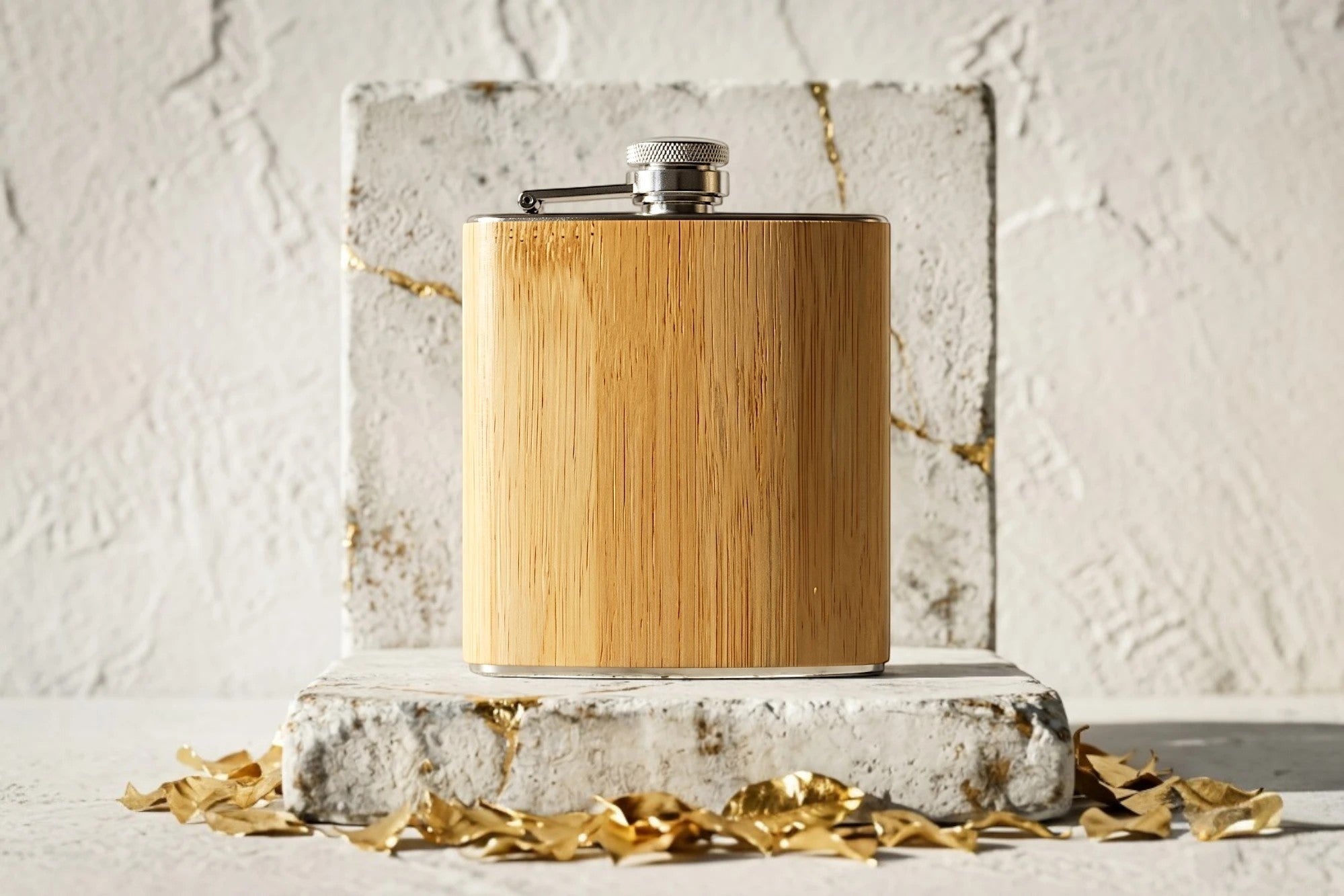 Flasque à whisky de poche Roaring 20s Paris en acier et bois de noyer, personnalisable avec monogramme ou date.