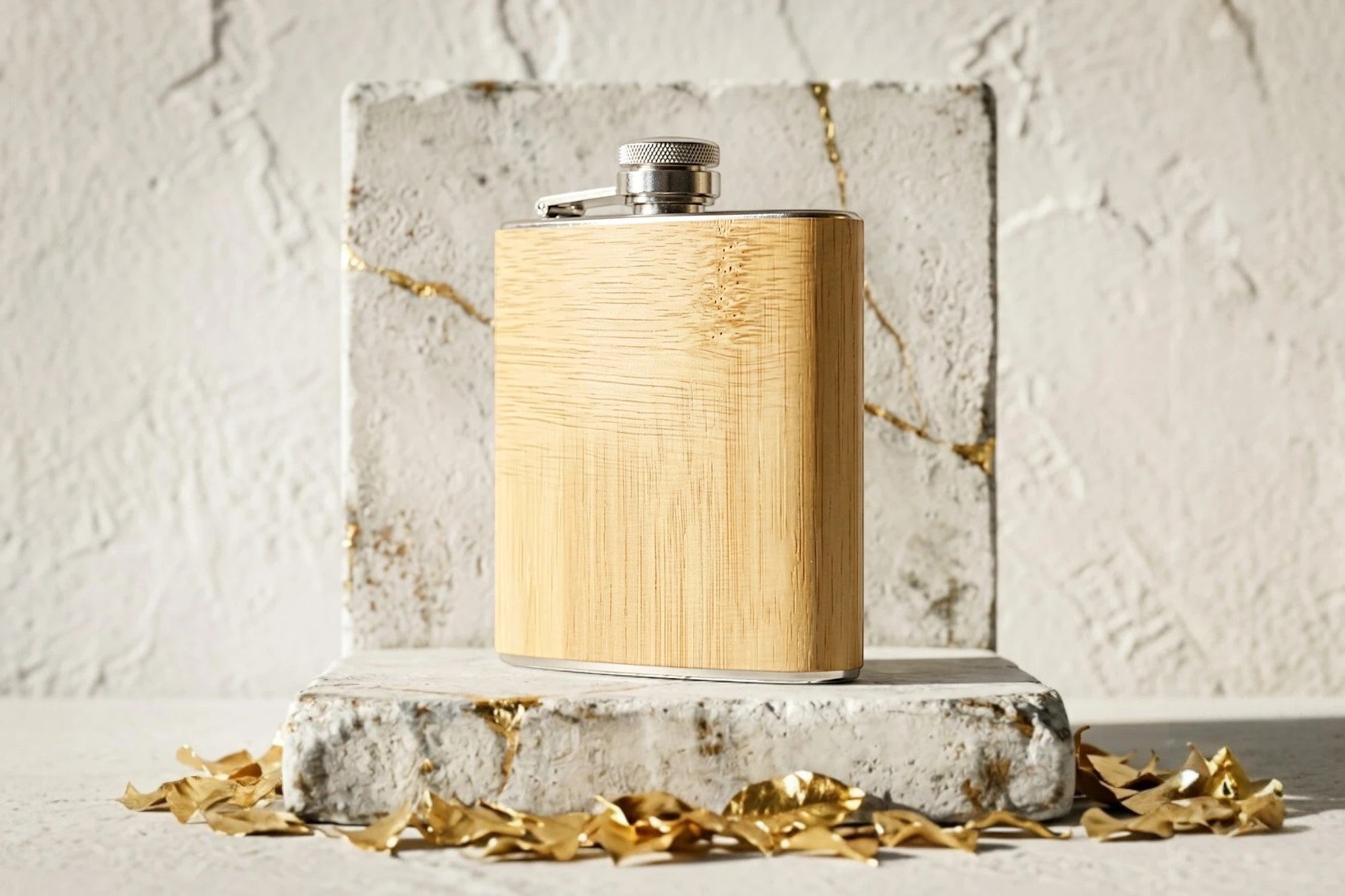 Flasque à whisky Roaring 20s Paris en acier et bois de noyer, personnalisable avec monogramme ou date.