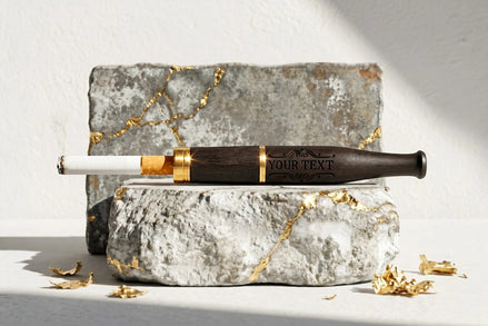 Roaring 20s Paris fume cigarette personnalisé en bois de noyer noir avec détails dorés, gravé "YOUR TEXT".