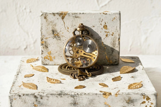 Montre de poche mécanique Roaring 20s Paris en acier avec mécanisme visible et chaîne, cadeau personnalisé.