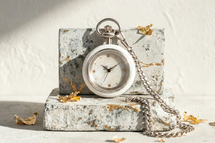 Montre gousset mécanique Roaring 20s Paris en acier blanc avec cadran nacré et chaîne argentée. Idée cadeau personnalisé.