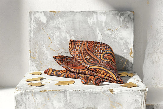 Roaring 20s Paris mouchoir de poche en soie orange et bleu motifs cachemire, accessoire costume mariage