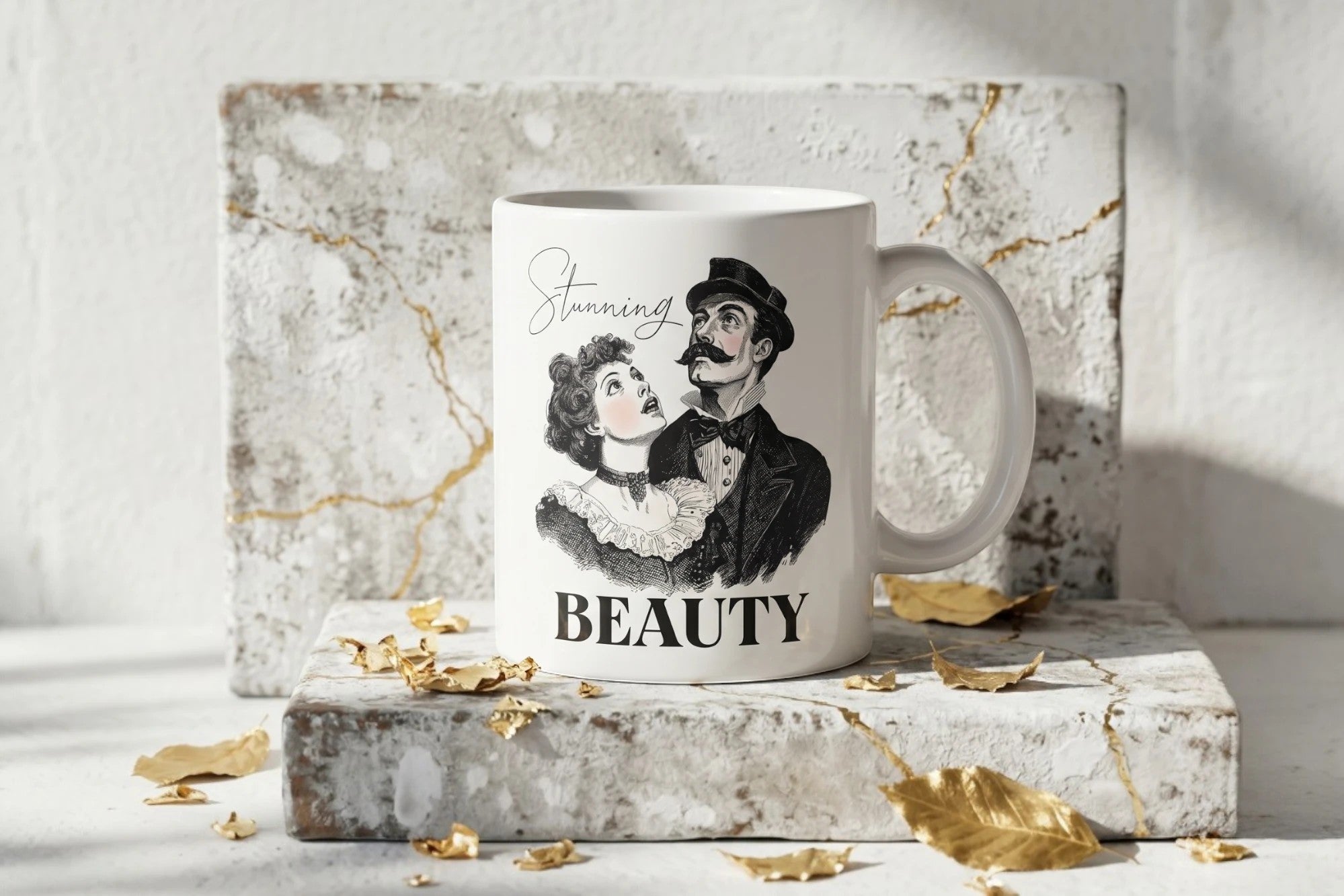 Mug blanc avec illustration vintage d'un couple et le texte 