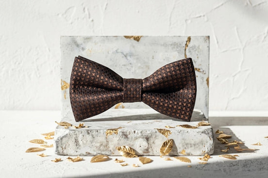Roaring 20s Paris nœud papillon marron chocolat en soie, motif discret, style rétro chic, idéal mariage.