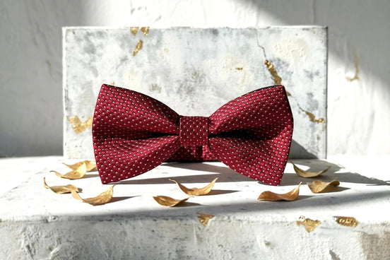 Nœud papillon R.Archibald en soie rouge à pois blancs, accessoire de mode homme, style vintage.