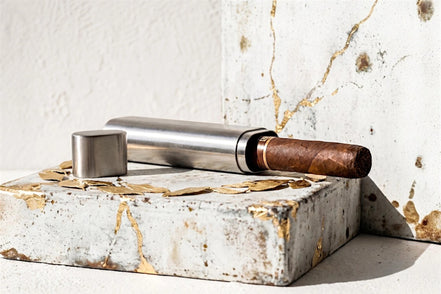 Roaring 20s Paris porte-cigare et flasque slim en acier argenté, design vintage, avec un cigare