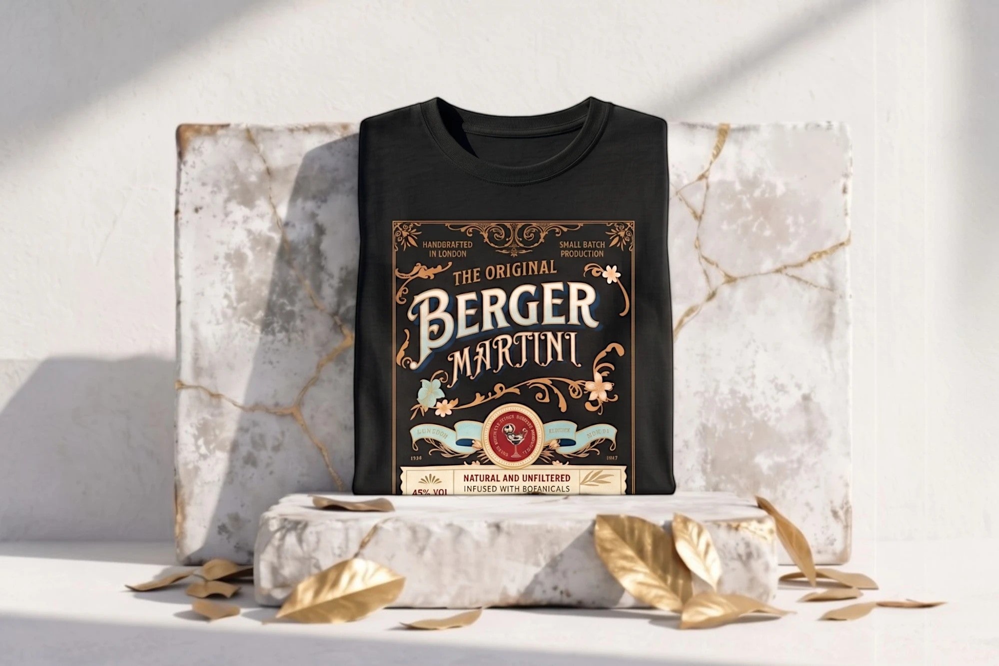 Tee shirt noir Roaring 20s Paris avec un design rétro martini cocktail, 100% coton