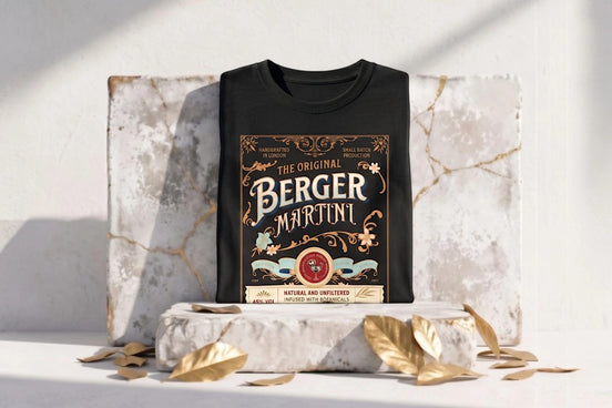 Tee shirt noir Roaring 20s Paris avec un design rétro martini cocktail, 100% coton