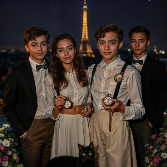 ami et chat montre à gousset et bretelles roaring