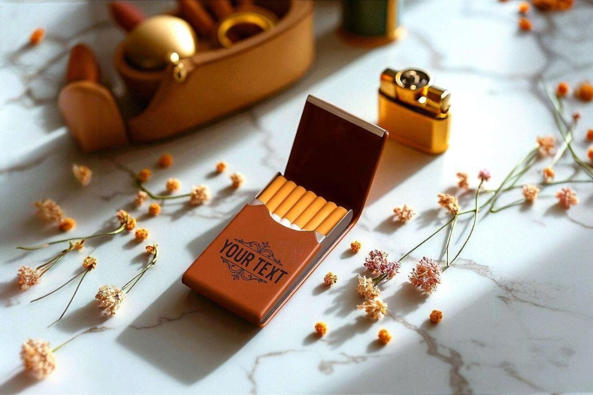 Étui cigarette personnalisé marron FA – modèle poche vintage élégant - Roaring 20s Paris