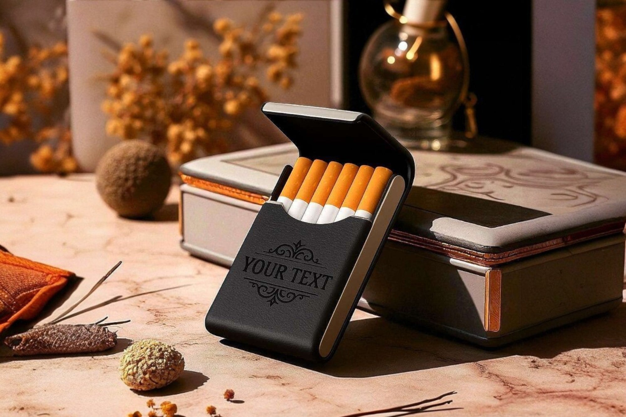 Étui cigarette personnalisé noir EP de poche – nom date style rétro - Roaring 20s Paris
