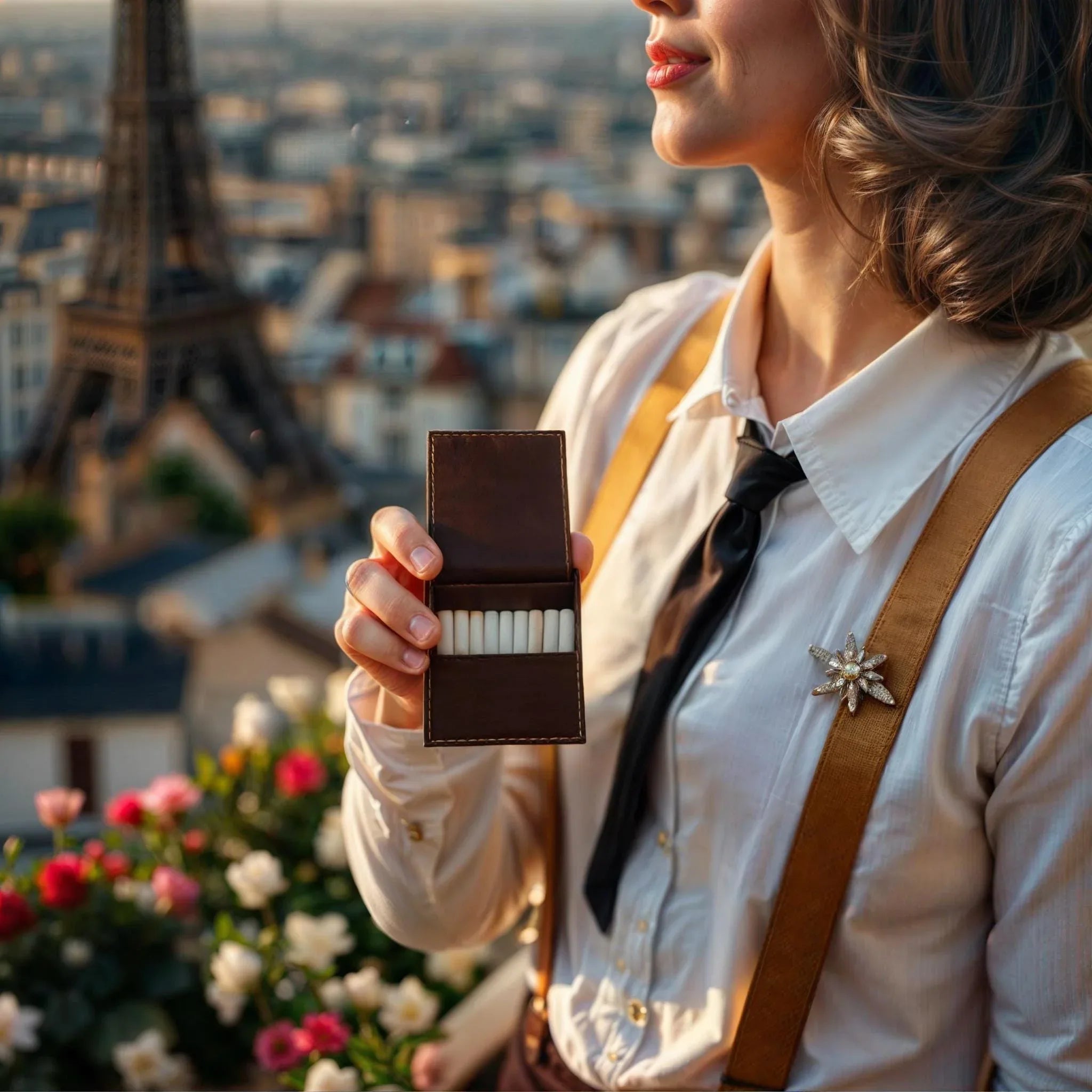 Étui à cigarette slim personnalisé Michael Shelby – cuir gris élégant - Roaring 20s Paris