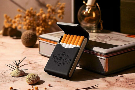 Étui personnalisé cigarette ER – cuir de poche noir avec gravure - Roaring 20s Paris